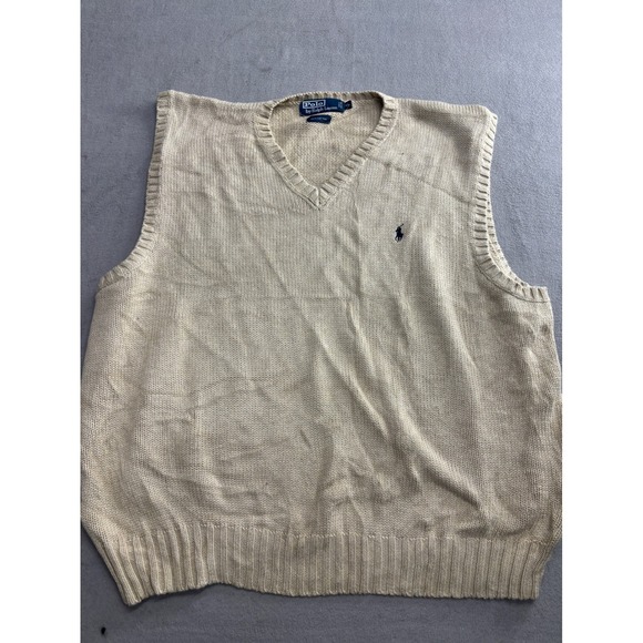 Polo Ralph Lauren Other - Polo Ralph Lauren Mens V Neck Sweater Vest Tan Beige Logo Size XL 100 Cotton